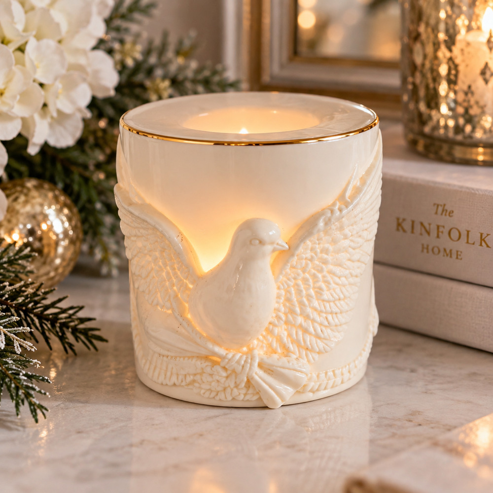 Lenox Radiant Light Dove Votive Candle Holder Ivory Porcelain Gold Trim 853732